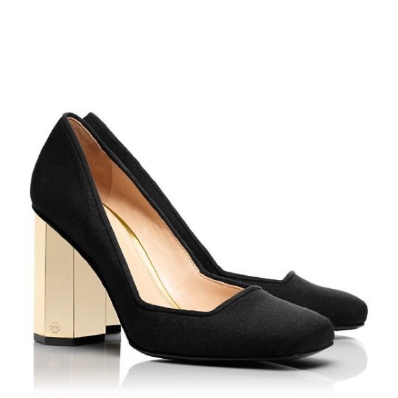 Tory Burch Shoes - Tory Burch Black Regina Gold Geometric Pumps